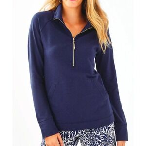 Lilly Pulitzer Womens Medium skipper Navy Blue Quarter Zip Sweatshirt Pullover